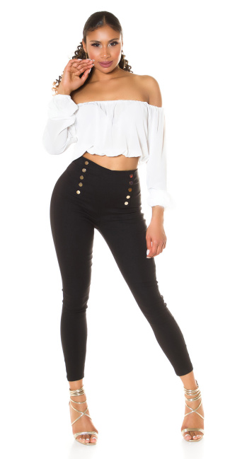 high-waist trousers with press studs Black